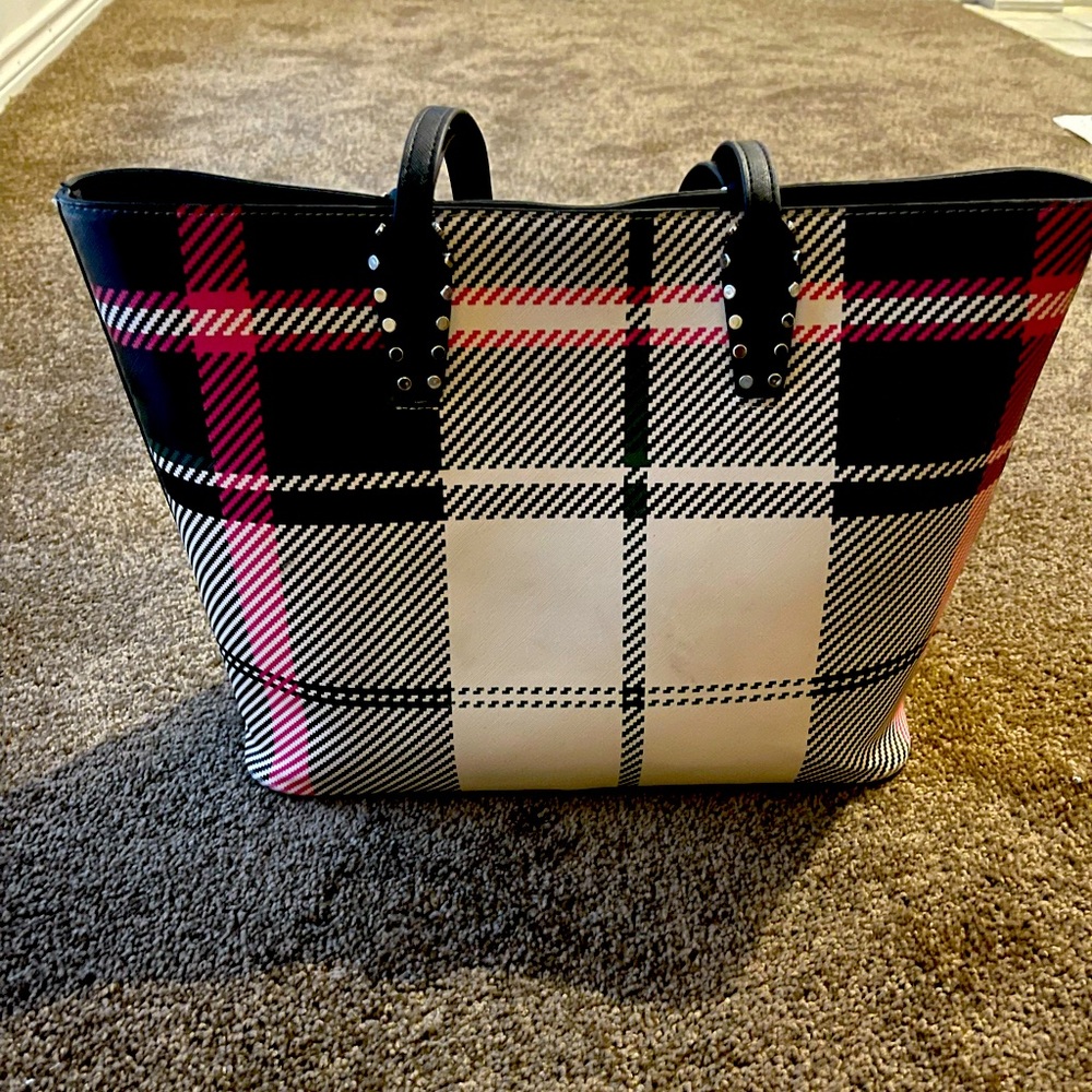 Pink, Black, Green, and Tan handbag